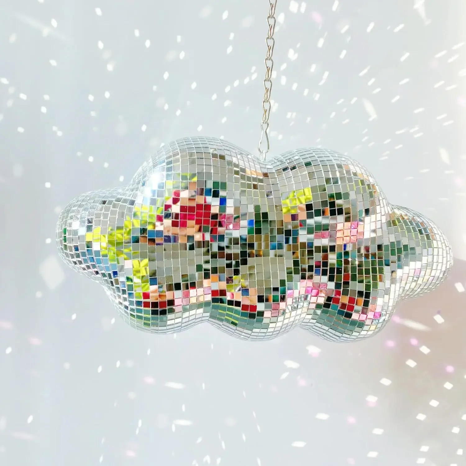 Disco Glass Mirror Cloud Ornament Pendant Fashion Bar Party home Flash Ornaments Silver 70s Retro Ornament