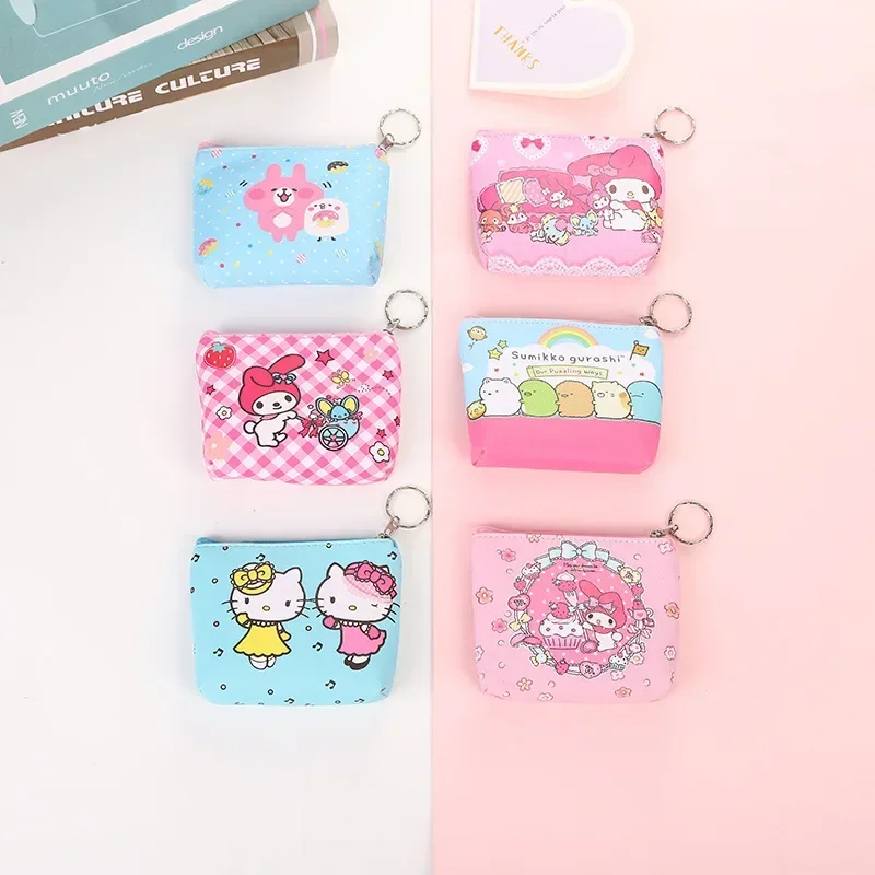 Hello Kitty Purse Coin Purses Cartoon Animals PU Melody Cute Wallet Bag Keychains Storage Bag Sanrio Kuromi Kawaii Mini Pouch