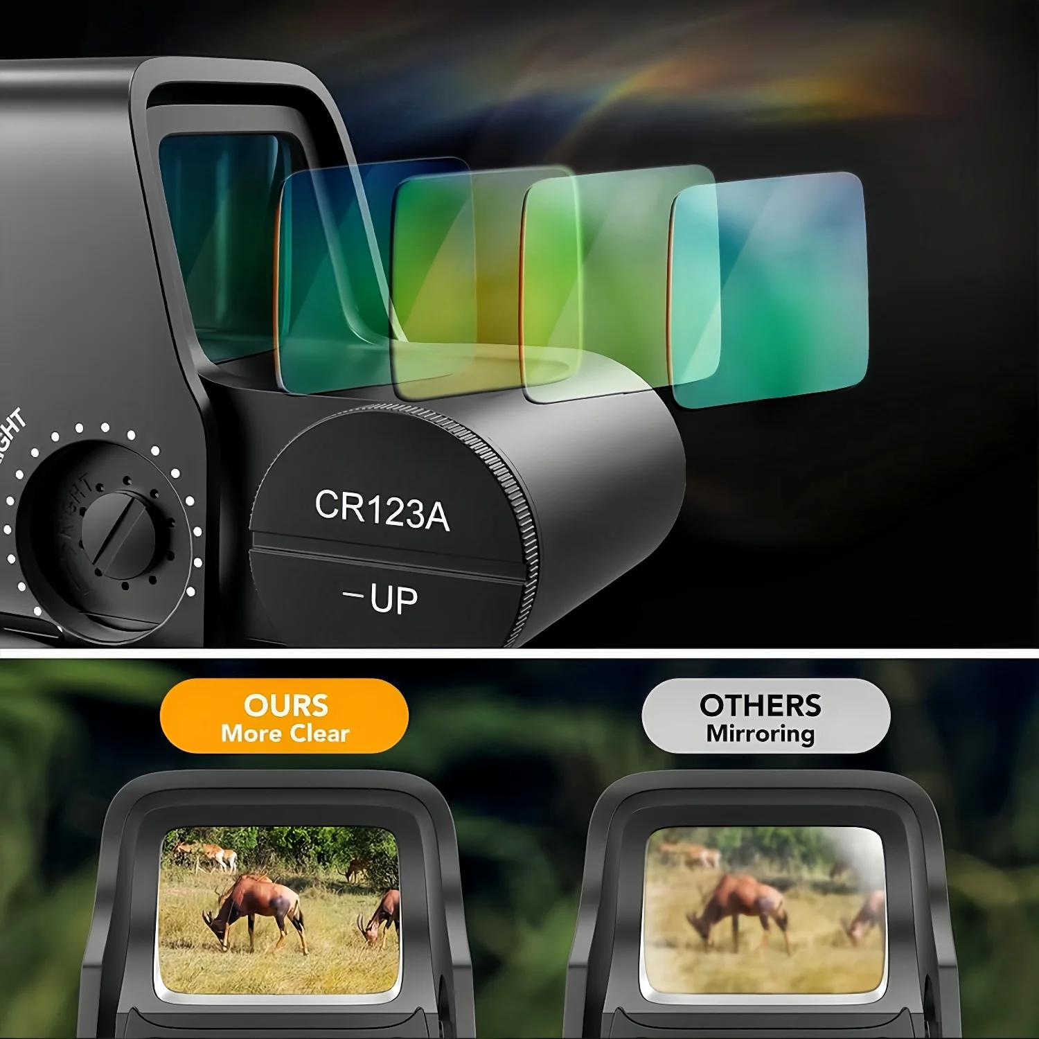 عدسة الكاميرا Hybrid 558 G45، عدسة مكبرة بصرية ثلاثية الأبعاد بنقطة حمراء خضراء G45 5X | حوامل السكك الحديدية 20 مم ورافعة QD بدون بطارية