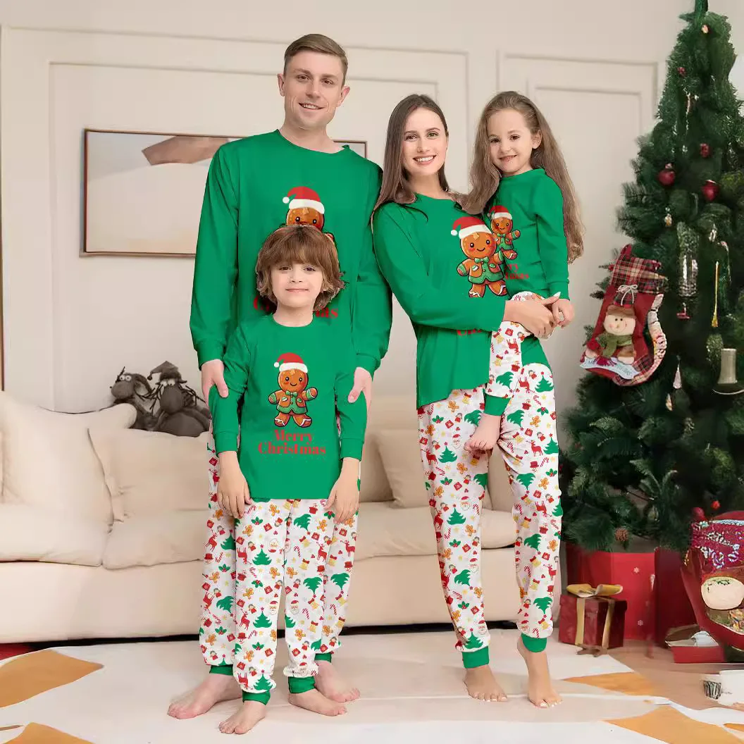 New Christmas cartoon gingerbread with cute and playful printed Christmas parent-child set pajamas