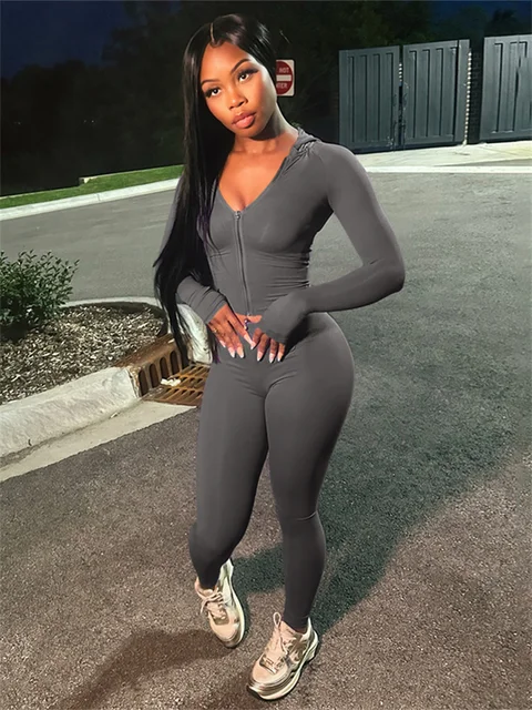 Nibber Sporty Casual 2 Piece Set Women Tracksuit Hooded Zip Crop Tops+Leggings Fitness – view 4