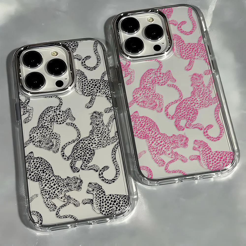 Coque de téléphone léopard rose à la mode, étui souple Transparent pour iPhone 17 16e 16 15 14 13 12 11 mini Pro Max X XR XSMAX 8 7 Air Plus