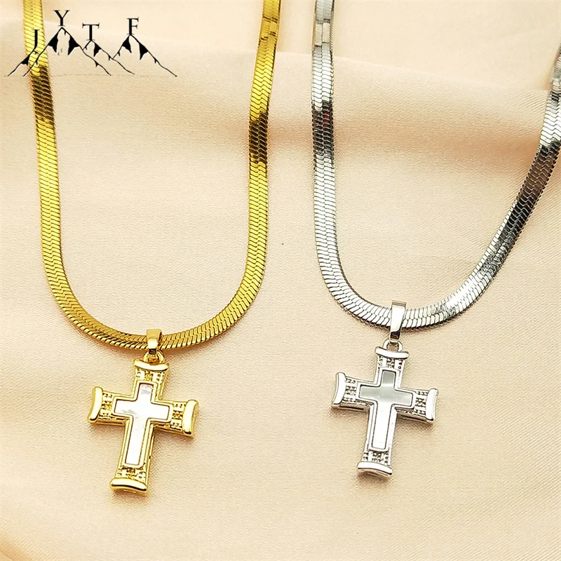 

Fashion Christian Jesus Cross Stainless Steel Necklace Chain for Women Men Gold Color Copper Pendant Necklaces Amulet Jewelry