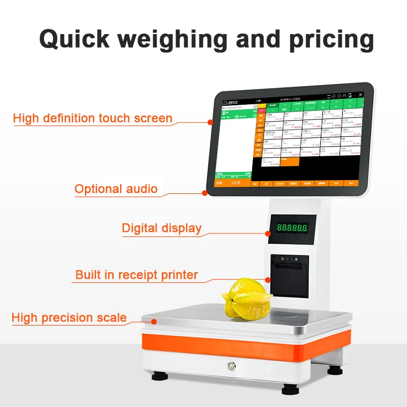 Imagem -04 - Comercial Escala de Caixa Registradora Inteligente Eletrônica Impressora de Recibos Tudo em um para Frutas Lojas de Legumes