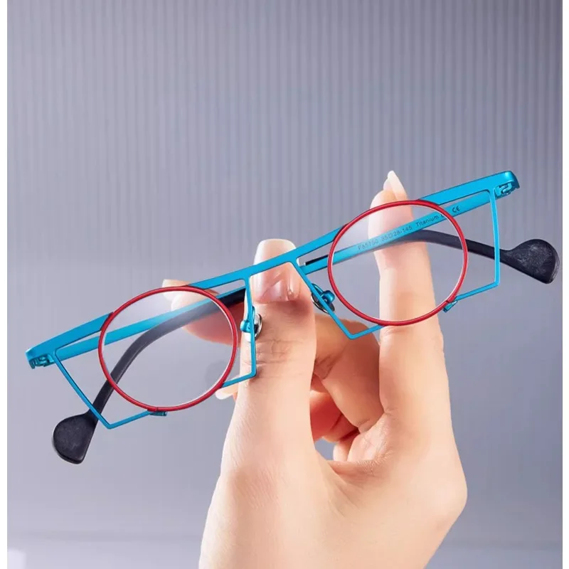 

Personality Handmade Ultra-light Pure Titanium Glasses Frame Retro Men Women Flat Square Frame Can Be Myopic Collocation Number