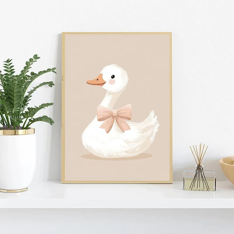 Cute Watercolor Unicorn Mermaid Llama Goose Deer Bear Poster Canvas Painting Print for Kids Room Nursery Home Decoration view 3