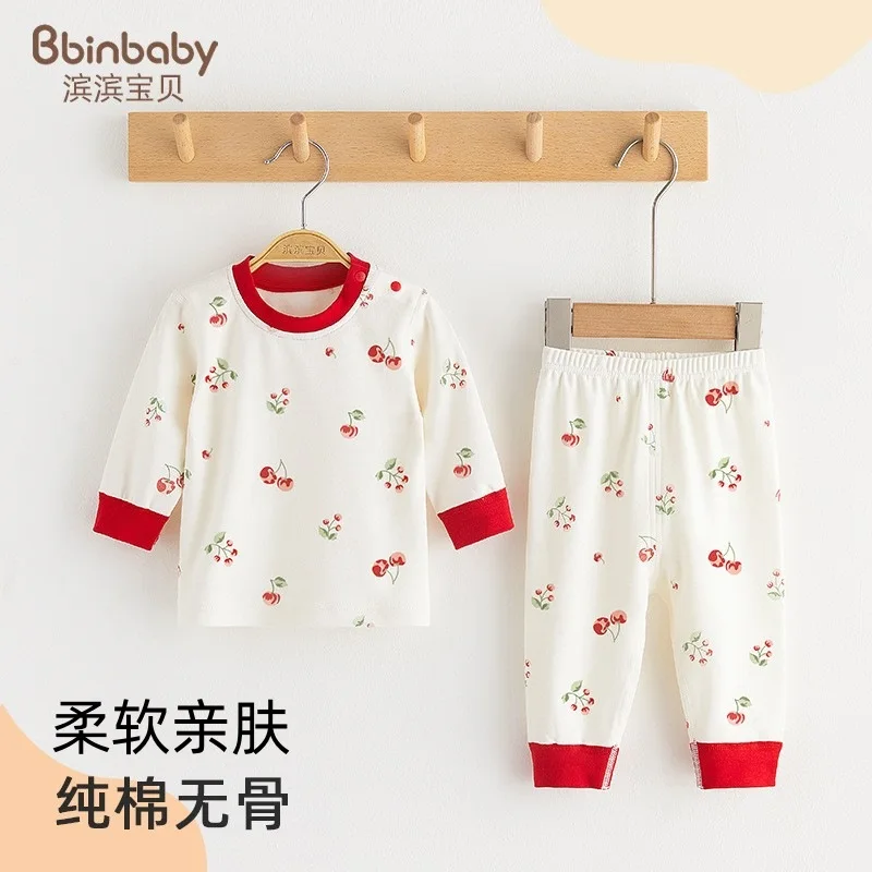 Baby Autumn Clothing Set, Pure Cotton Children's Thermal Underwear Set, Split Pajamas, Spring and Autumn Girls