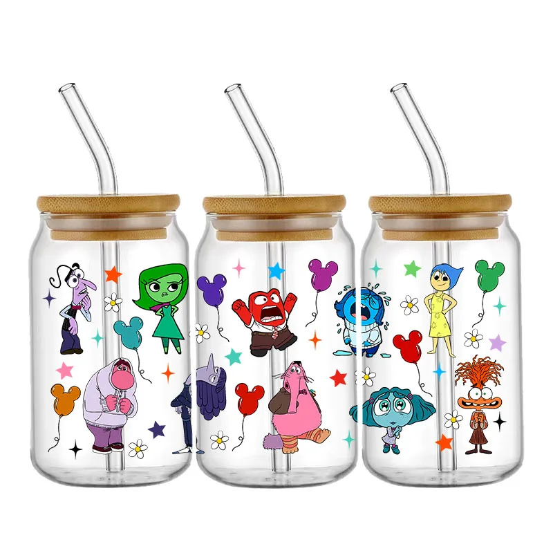 Disney Inside Out 2 Karakter Uv Dtf Wraps Transfer Sticker Diy Voor 16Oz Libbey Glazen Beker Waterdichte Wrap Transfers Beker