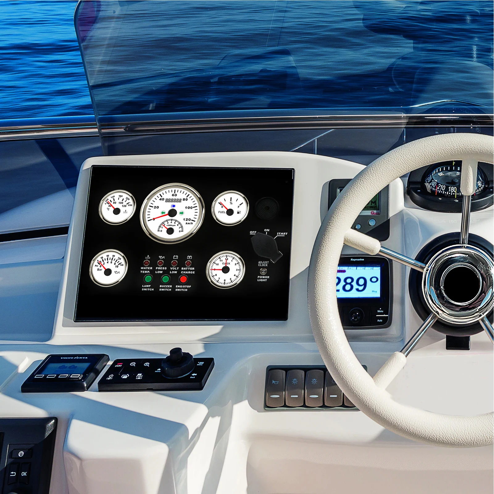 

Dash Gauge Set 5 Gauge Cluster Set Speedometer Fuel Level Water Temperature Oil Pressure Meter Clock Multifunction for RV Yacht