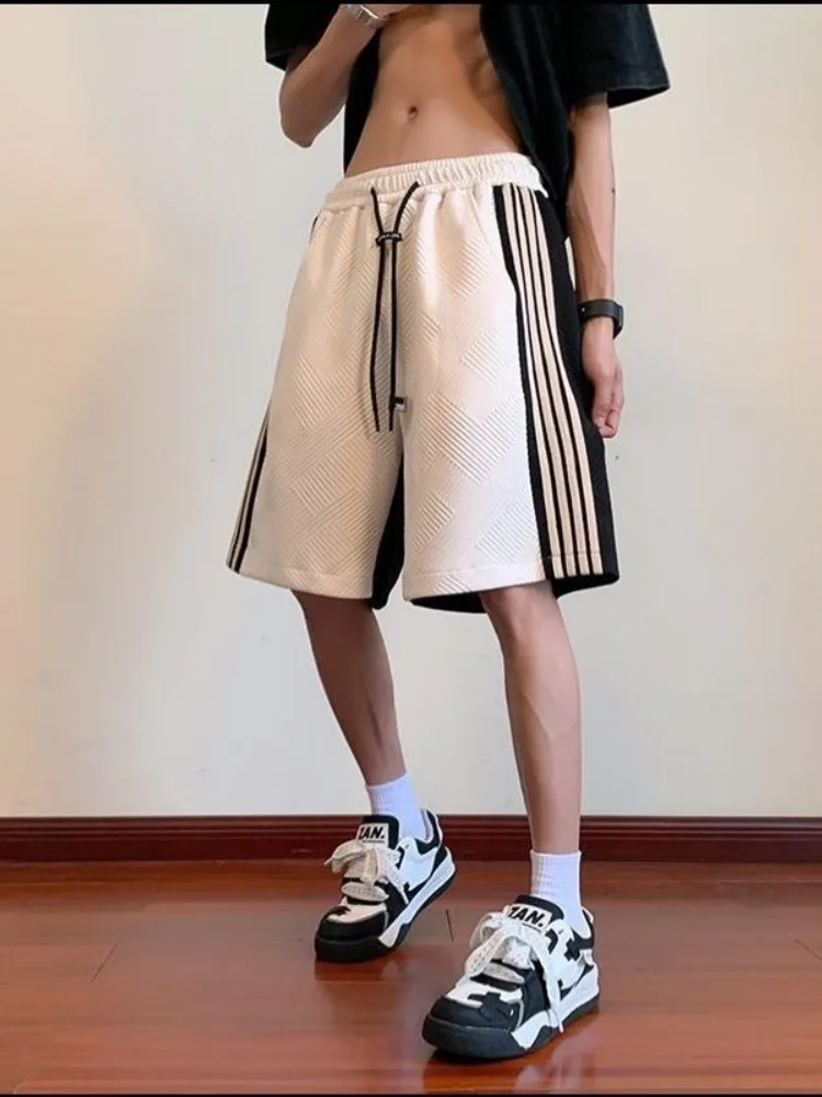 

American Sle Striped Sports orts Men's High Street West Coast Oversize Summer Five-Quarter Casual Pants Straight Leg