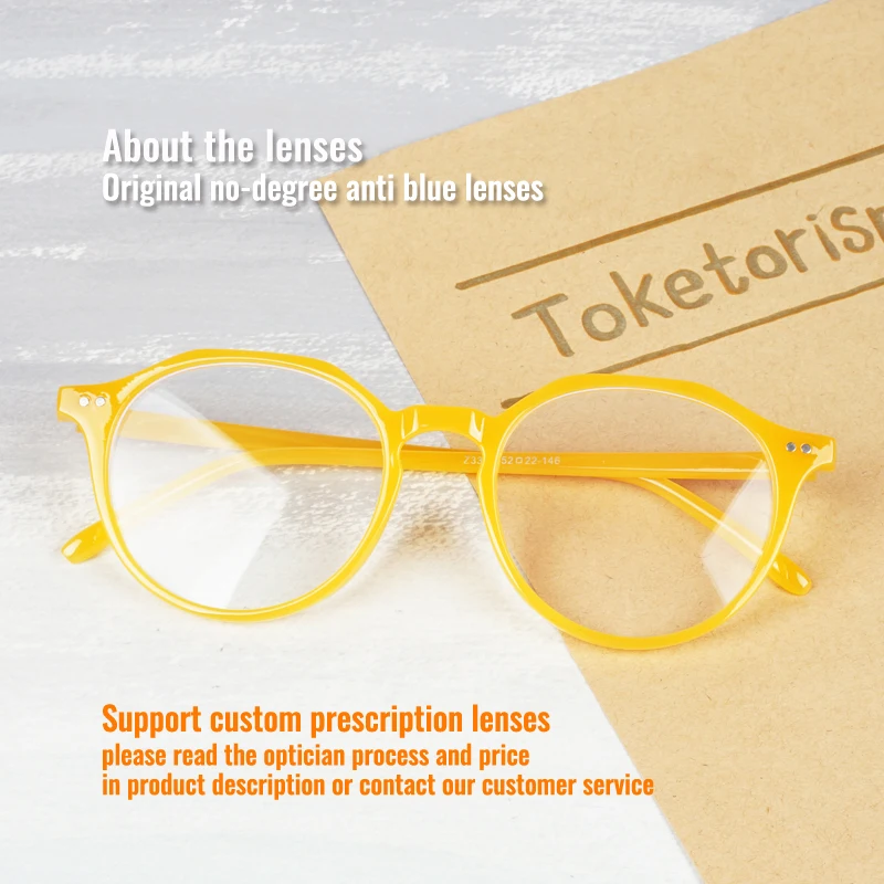 Toketorism Trendy Yellow Frame Oversized Anti Blue Glasses Woman Man Blue Light Blocking Eyeglasses