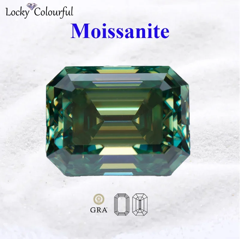 

Moissanite Emerald Cut Primary Color Yellow Green Charms Beads for Diy Jewelry Making Necklace Materials with GRA Certificate