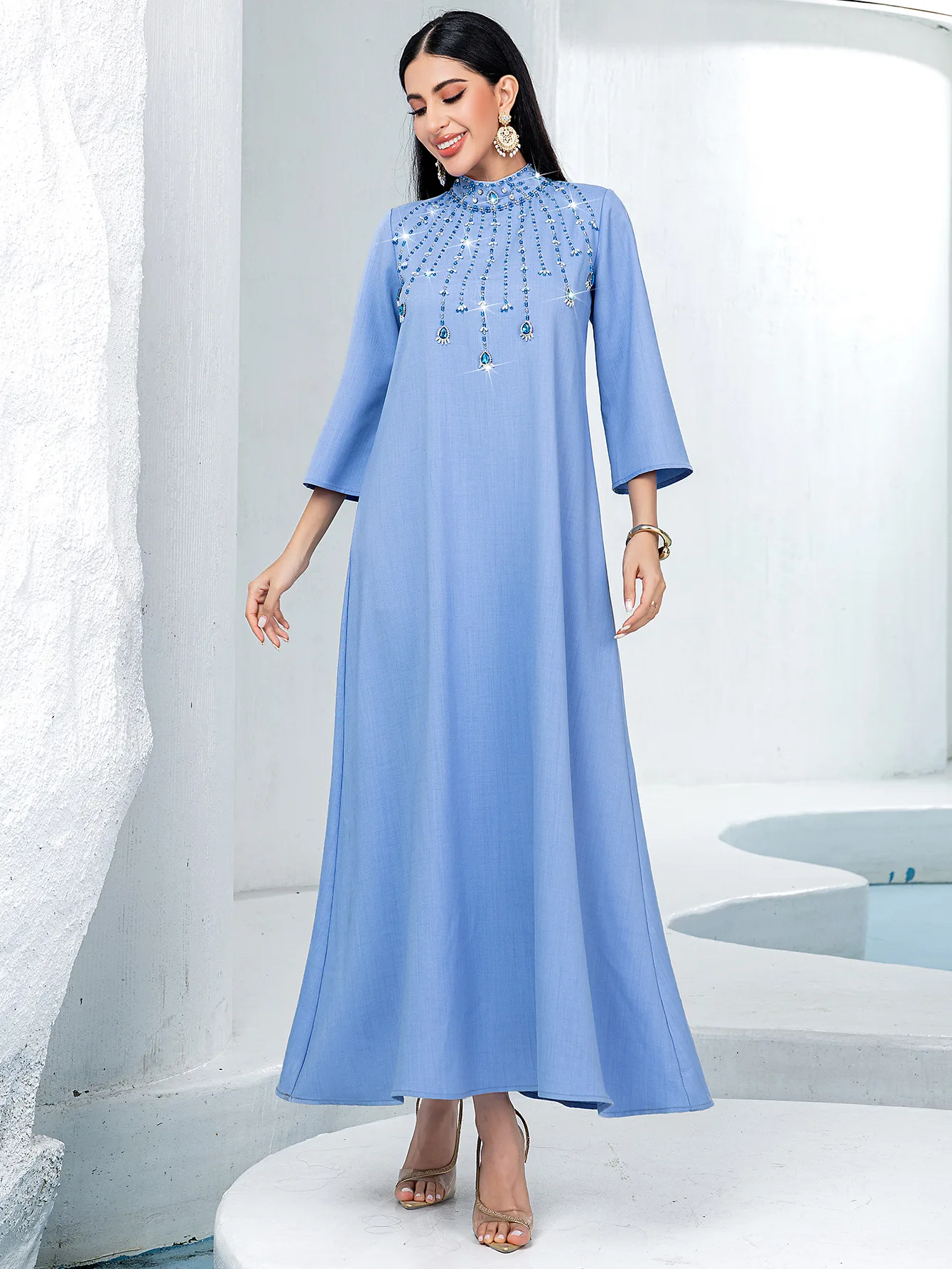 UNI Dubai lujo Abayas diamantes vestido musulmán Eid Mubarak Djellaba mujeres vestido de fiesta de noche Turquía Kaftan mujer bata musulmana