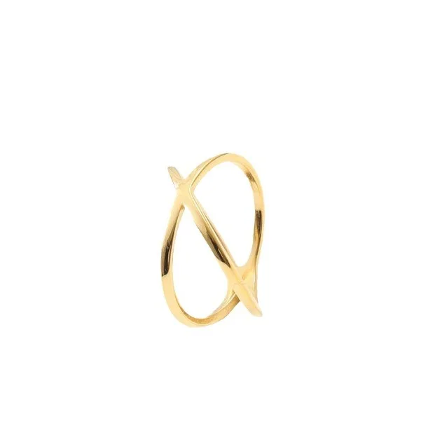 Simple X Ring for Women PVD Gold Plated Titanium Steel Cross Ring