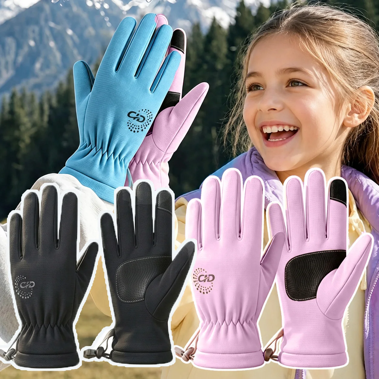 4-15 Years Kids Winter Sports Gloves with Silicone Anti-Slip Grip, Waterproof Touchscreen Snow Gloves for School Bike Riding