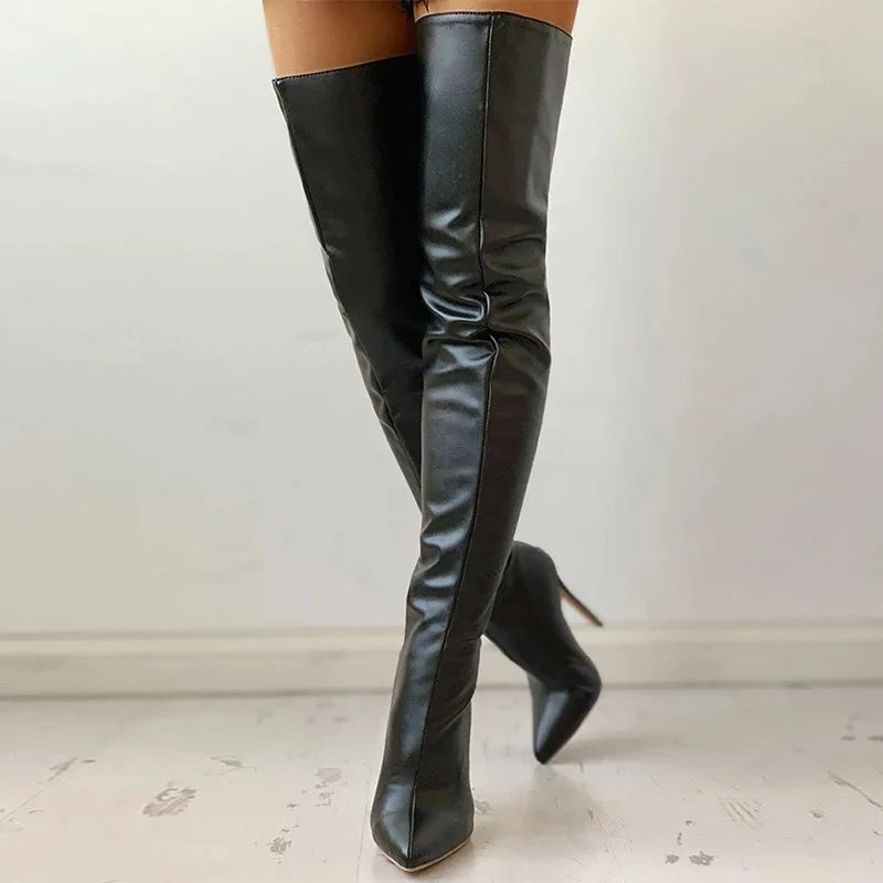 Plus Size 34-47 Sexy Over The Knee Boots Women High Heels Shoes Ladies Thigh High Boots Spring Leather Long Boots Female Shoe