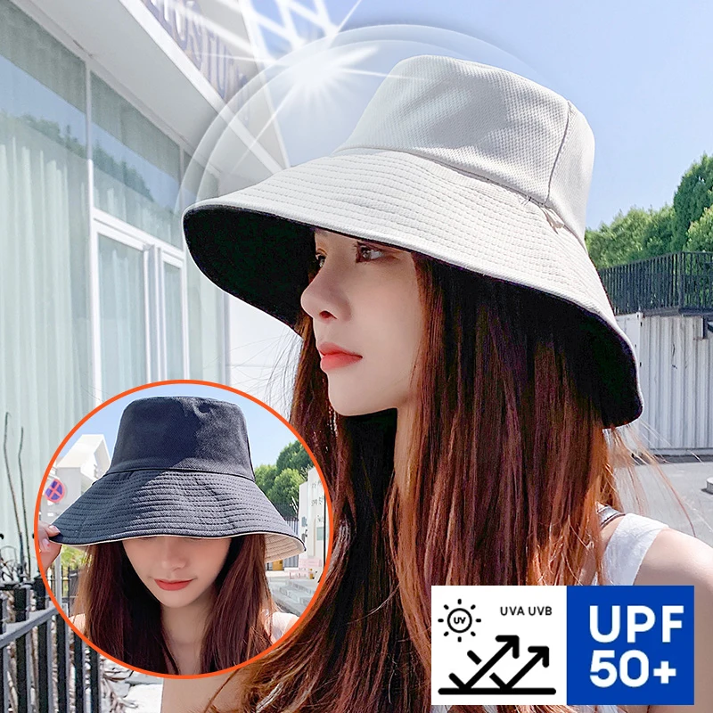 Summer Sun Hat Double-sided Foldable Bucket Hat Women Fisherman Visor Cap Anti-UV Wide Brim Sunscreen Hats Breatheable Caps