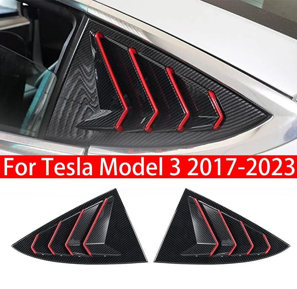 

For Tesla Model 3 2017-2023 Car Rear Louver Window Side Shutter Cover Trim Sticker Vent Scoop ABS Carbon Fiber Red Accessories