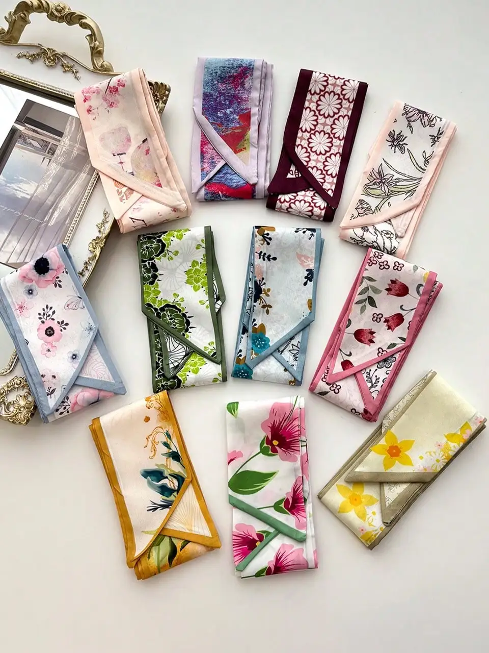 11pcs Floral Chiffon Scarf Headband Set For Women Elegant Hair Wrap Accessory
