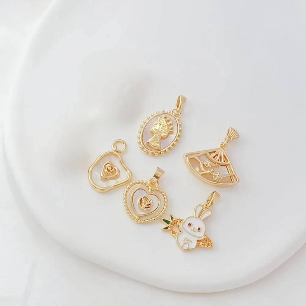 

14-каратное золото, фигурка ракушки, кулон в форме маленького кролика в форме цветка, подвеска-браслет ручной работы своими руками