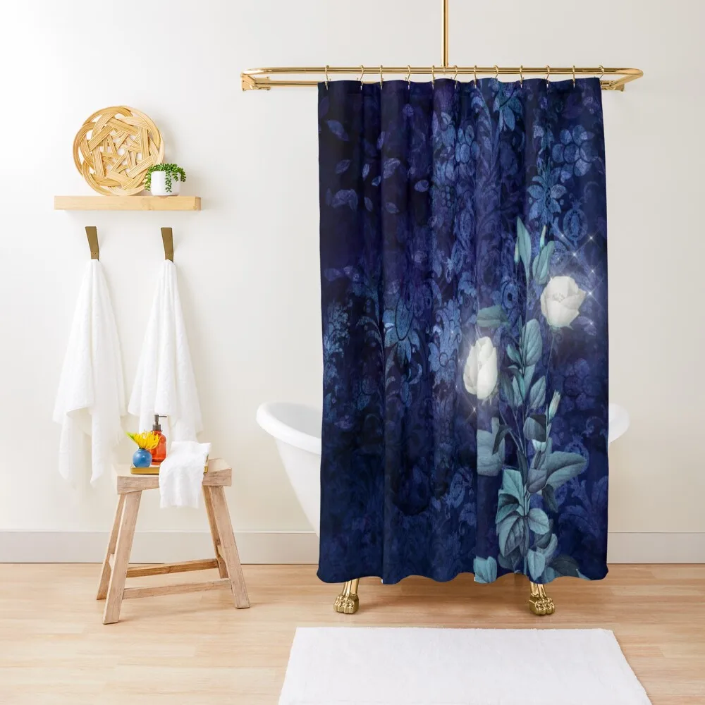 

WHITE ROSES WITH BLUE FLOWERS Shower Curtain Bathroom Accessory Modern Bathroom Accessories Waterproof Fabric Shower Curtain