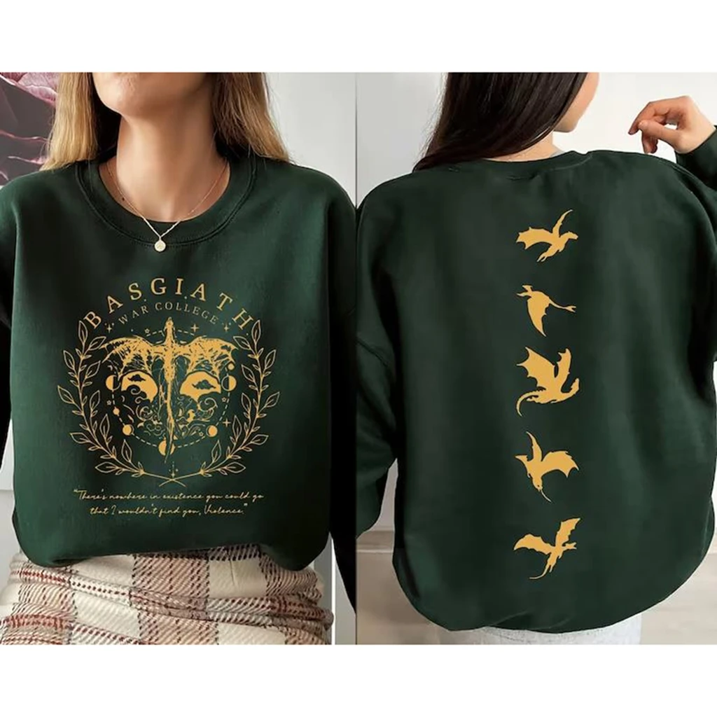 

Fourth Wing Double-Sided Sweatshirt Basgiath War College Sweatshirt Dragon Rider Hoodie Bookish Sweater Long Sleeve Pullovers