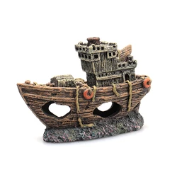 Aquarium Pirate Fish Ship Landscaping Tank Statue Ornamental Fish Shelter Accessory Decor Mini Shipwreck Ornament 1 PCS