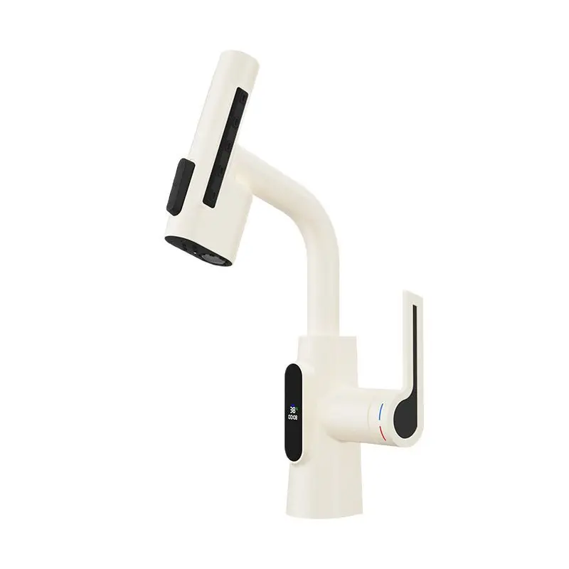 

New intelligent digital display LED large screen temperature control pull-out faucet hot and cold bathroom