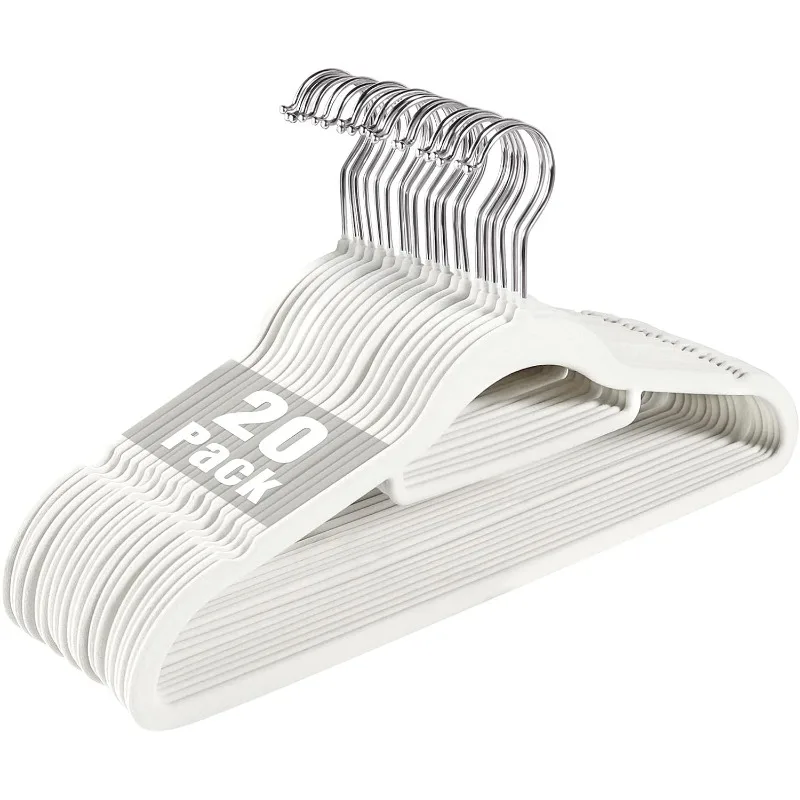 

Pack of 20 Space Saving Velvet Clothing Hangers Non-Slip Beige Suit Hanger Clothes Heavy Duty Hangers with 360°Swivel Hook