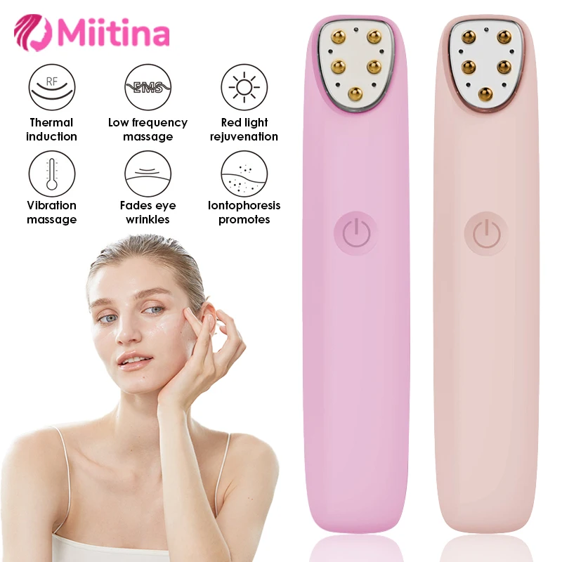 

Vibration 45℃ Hot Electric Eye Massager Pen Facial Thin Face Anti Pouch Wrinkle Radio Frequency Beauty Care Remove Black Circles