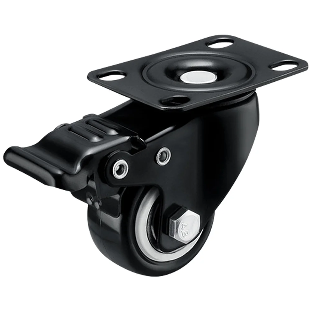 360 Degree Rotation Swivel Caster Wheels Thickened Steel Plates Solid Polyurethane Tires Quiet Operation Black