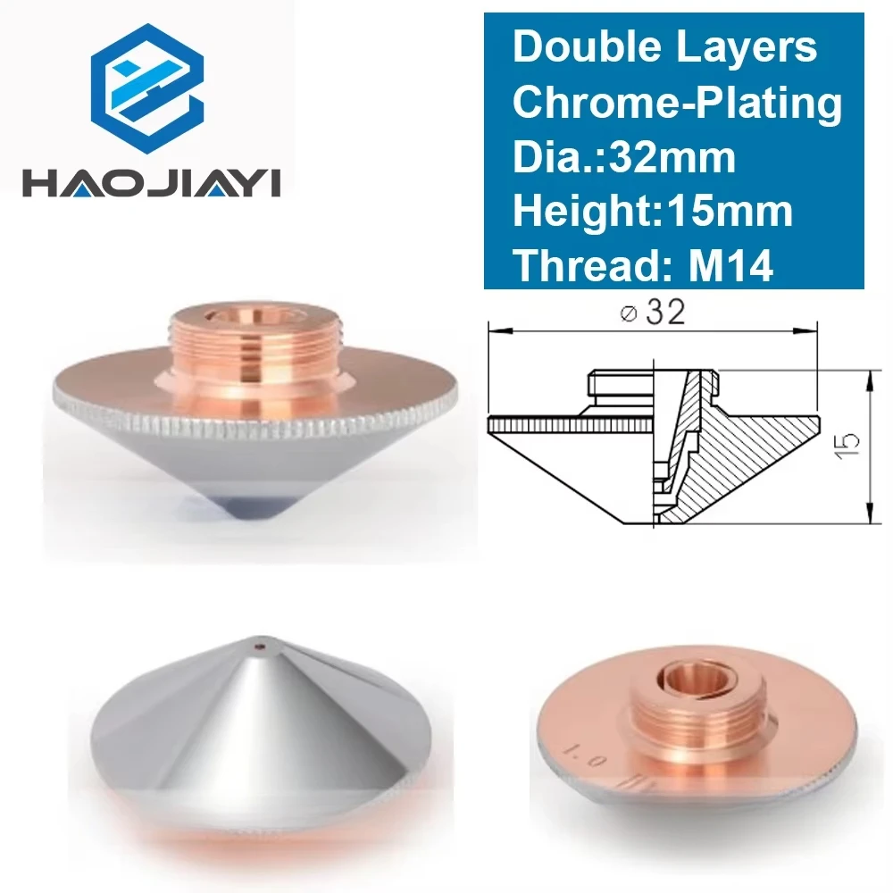 HAOJIAYI Laser Nozzle Double Layers Chrome-plating Dia.32mm Caliber 0.8 - 4.0 for 1064nm Raytools Empower FIBER Head