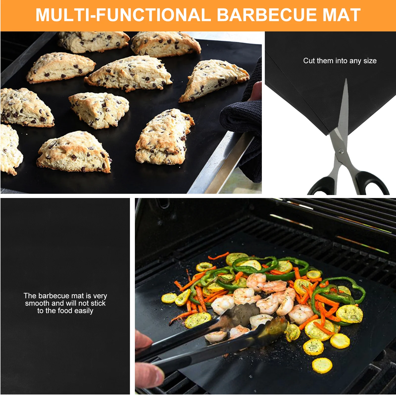 

6Pcs Baking Pads Bbq Grill Mat Tear Resistant Non Stick Barbecue Mats Heat Resistant Grilling Mat Barbecue Accessories