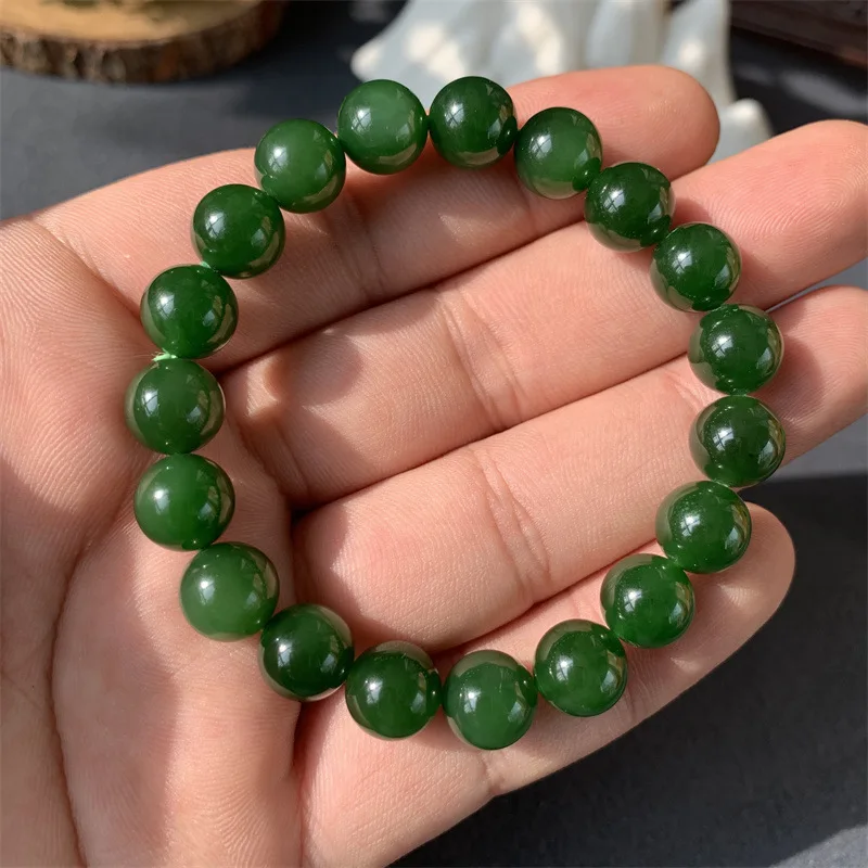 Hetian Jade 10Mm Special Offer: Vibrant Spinach Green Jasper Round Bead Bracelet Men And Women