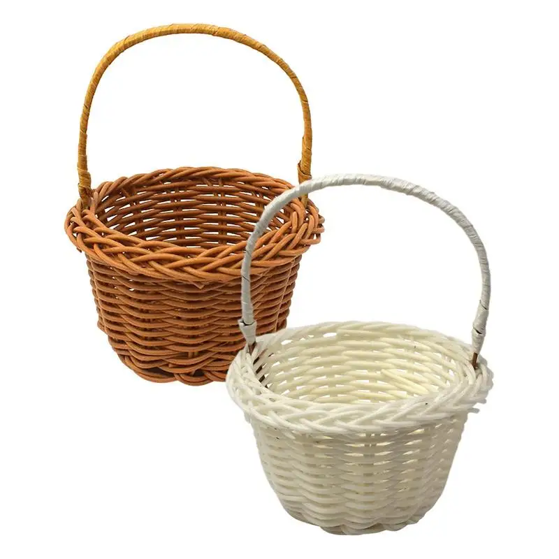 White Flower Girls Basket Weaving Wedding Baskets For Flowers Bride/Kids Hand Held Wedding Basket Cosmetics Organizer Basket