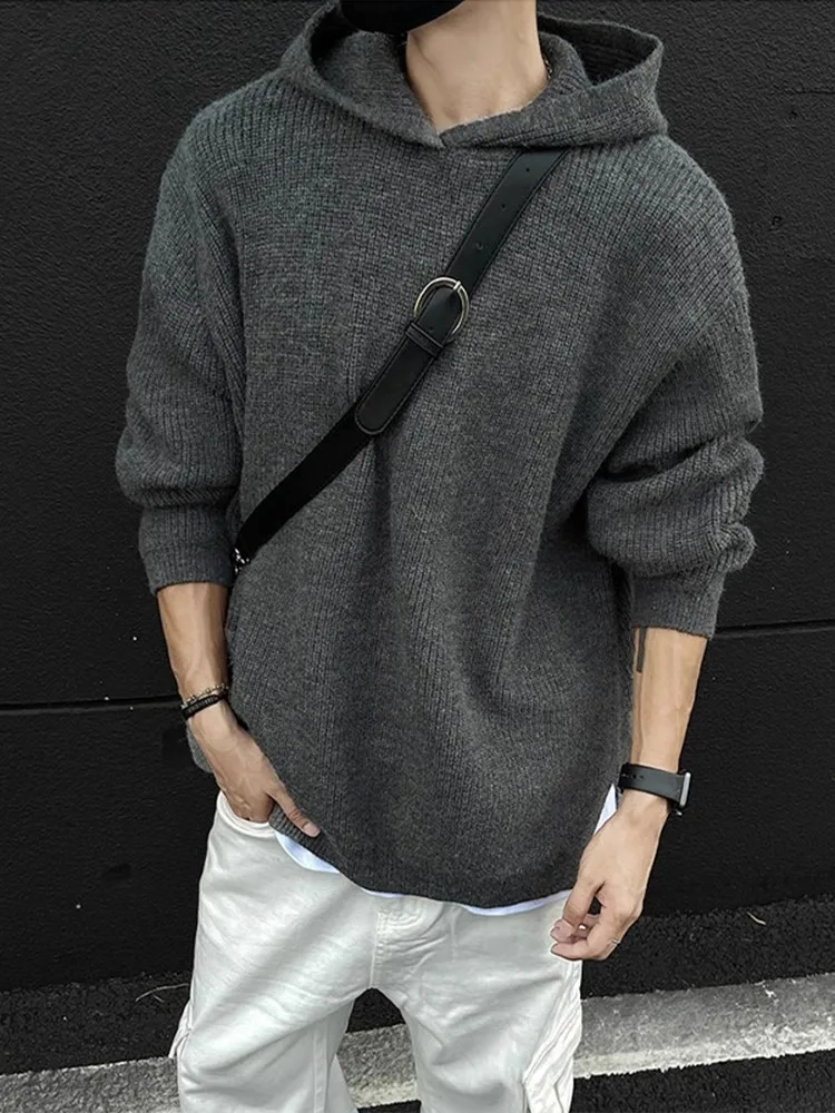 

ay Hooded Knitted Sweater Men's Autumn Winter Loose Fit Comfortable Soft Cotton Long Sve T-irt Sle Hoodie Jaet