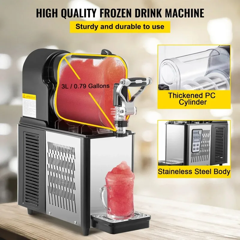 VEVOR 330W Commercial Single Slush Frozen Drink Machine New Steel Home Food Application for Retail Food Shop Industries