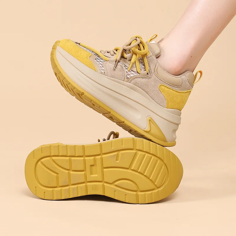 

Women's 7.5CM Height Increasing Sneakers Retro Mesh Breathable Chunky Sneakers New Casual Shoes Non-slip Soft Sole Running Shoes