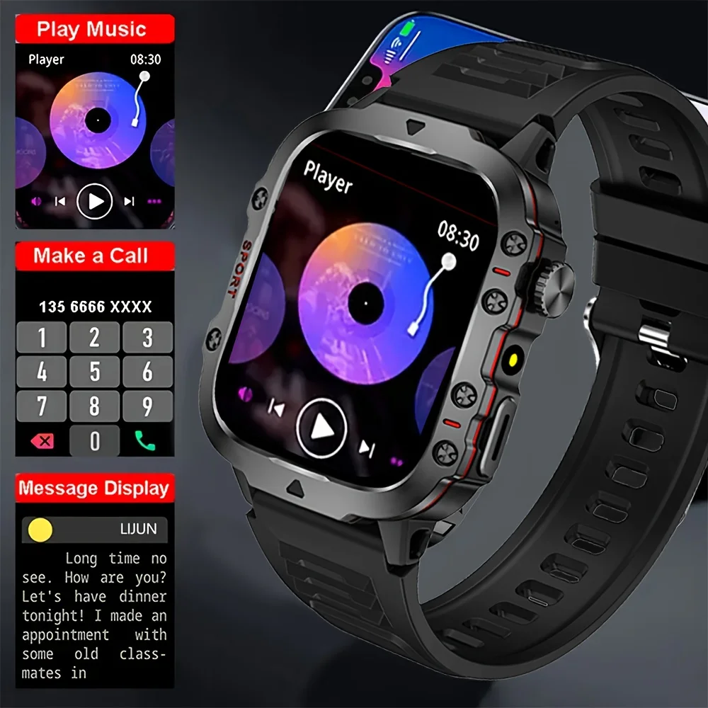 جديد وعرة ساعة ذكية الرجال الساعات الرياضية في الهواء الطلق 1.81 "شاشة BT دعوة Smartwatch AI صوت الرجال الرياضة سوار مقاوم للماء الرجال