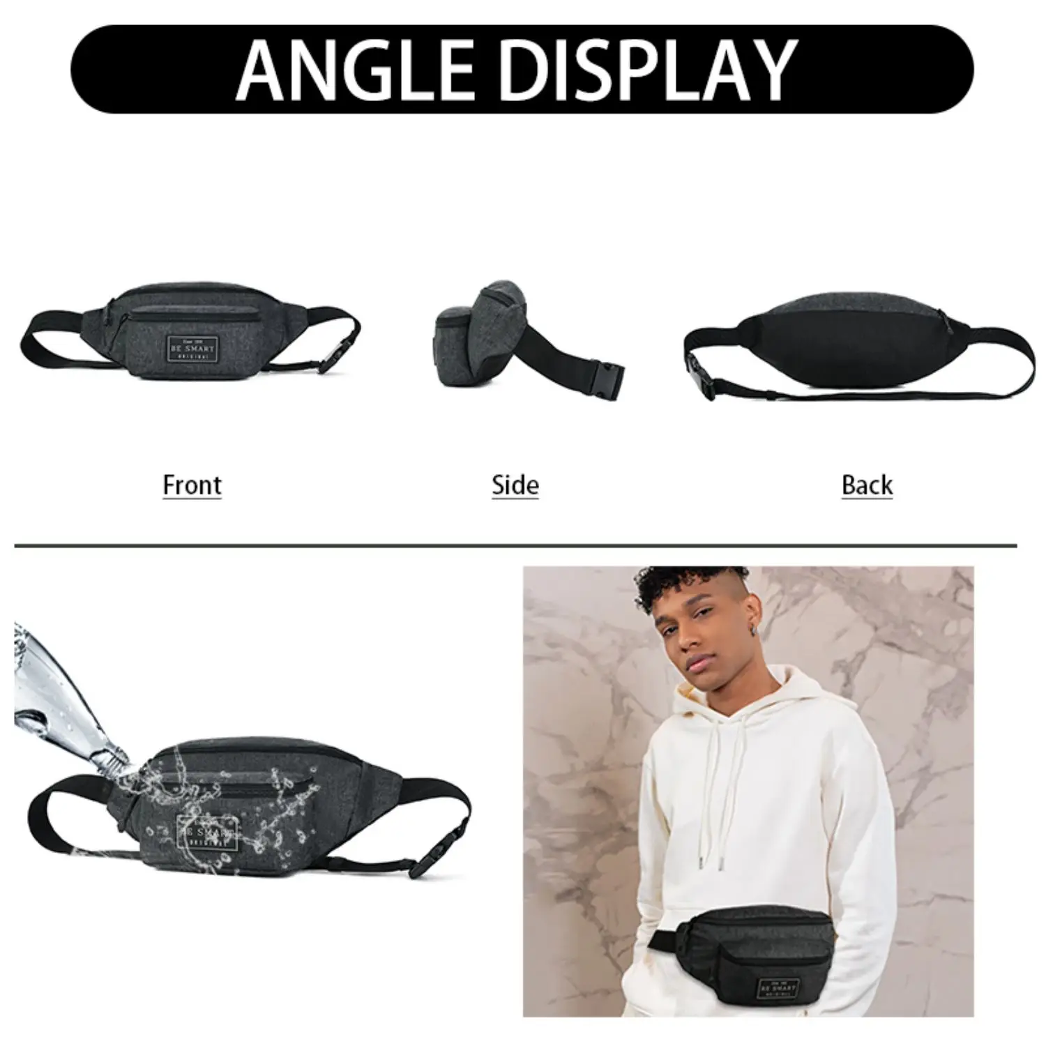 SER INTELIGENTE-Bolsa de cintura impermeável para homens, Fanny Pack, Crossbody Belt Bags, Shoulder Sling, saco de peito para caminhar, correr, caminhar, ciclismo