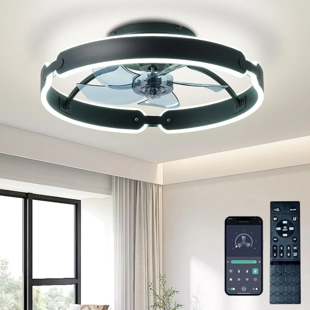 

Ceiling fan with light and remote control, 20 inch low rise ceiling fan, 3000-6000K dimmable modern embedded LED fan light