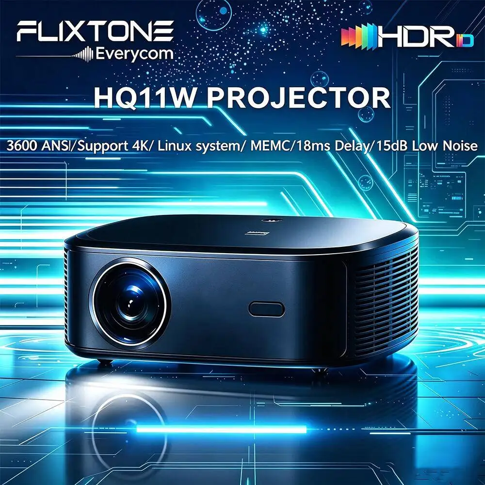 Flixtone x Everycom HQ11W Linux based Projector 4K support 3600 ANSI Lumens MEMC HDR10 Autofocus Smart TV 5G WiFi Home Cinema