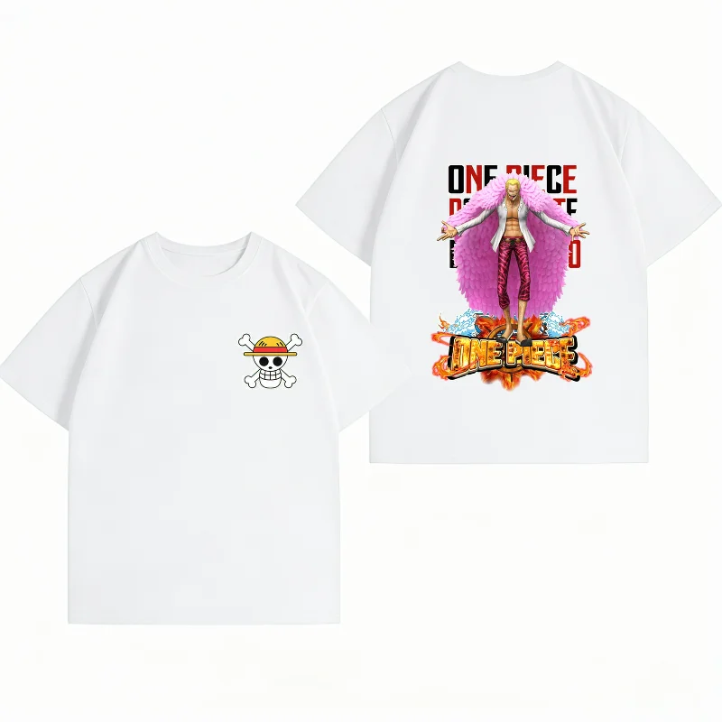 Men's Clothing New 100% Cotton Breathable Summer T-Shirt Bandai One Piece Donquixote Doflamingo Print Casual Streetwear Mens Top