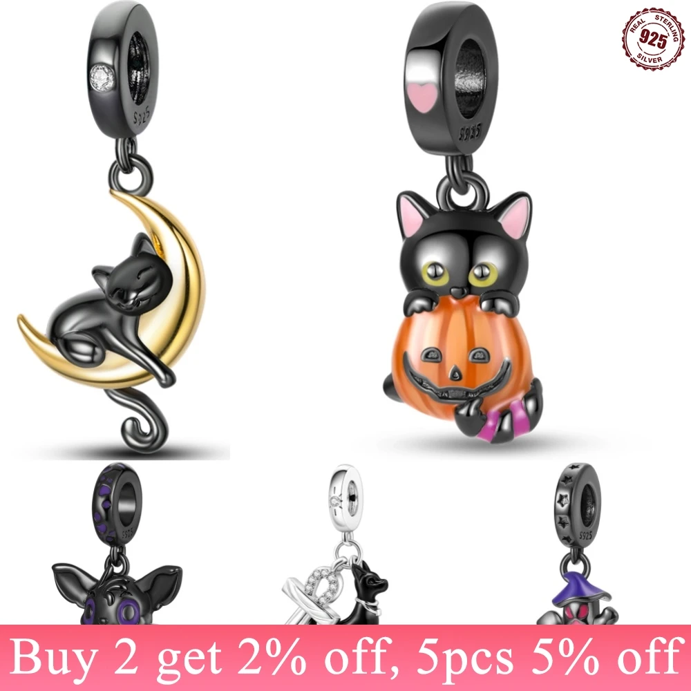 925スターリングシルバーチャームブレスレット,パンドラペンダント,猫とカボチャの形,ペンダント,DIYジュエリーギフト,特別オファー,s925
