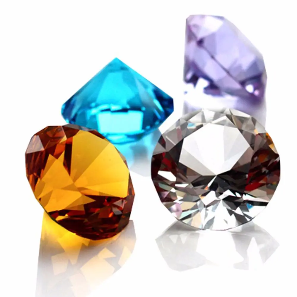 2Pcs 30mm Colors Cut Glass Crystal Diamond Shaped Paperweight Decor Gemstone Diy Jewelry Craft Wedding Christmas Ornament Gifts
