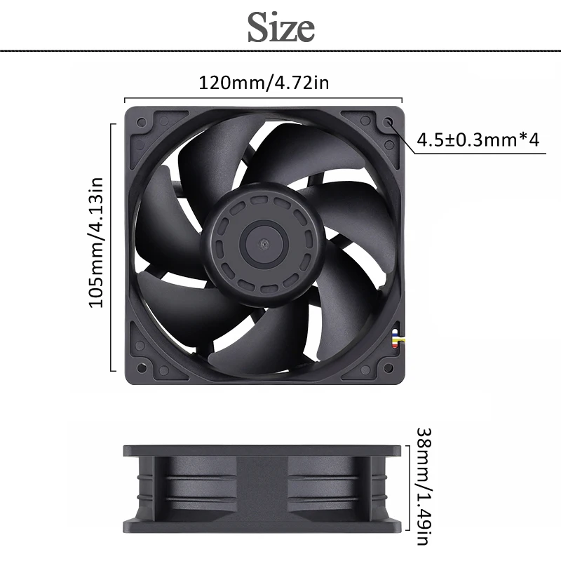 Gdstime 1&2 PCS 120MM Axial Fan 120x38mm DC 12V 24V 48V Cooling Fan Dual Ball For PSU Workstation Server Cooler Ventilation Fan
