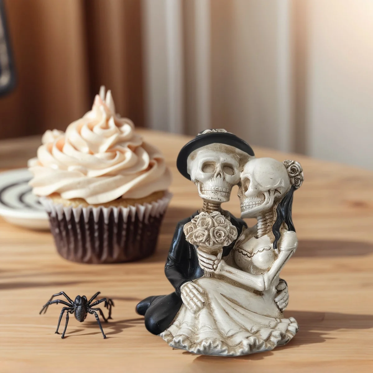 1 ديكورات للزوجين على شكل جمجمة - ديكور فني رومانسي من الراتنج على الطراز القوطي، ديكور مقدس للهالوين، ديكور فريد من نوعه لغرفة ألعاب المنزل والهروب. #3