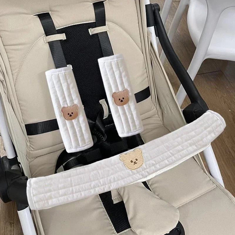 3pcs Baby Stroller Front Armrest Protective Cover Cotton Trolley Towel Children's Drool Towel Kids Seat Bib Stroller Accessories