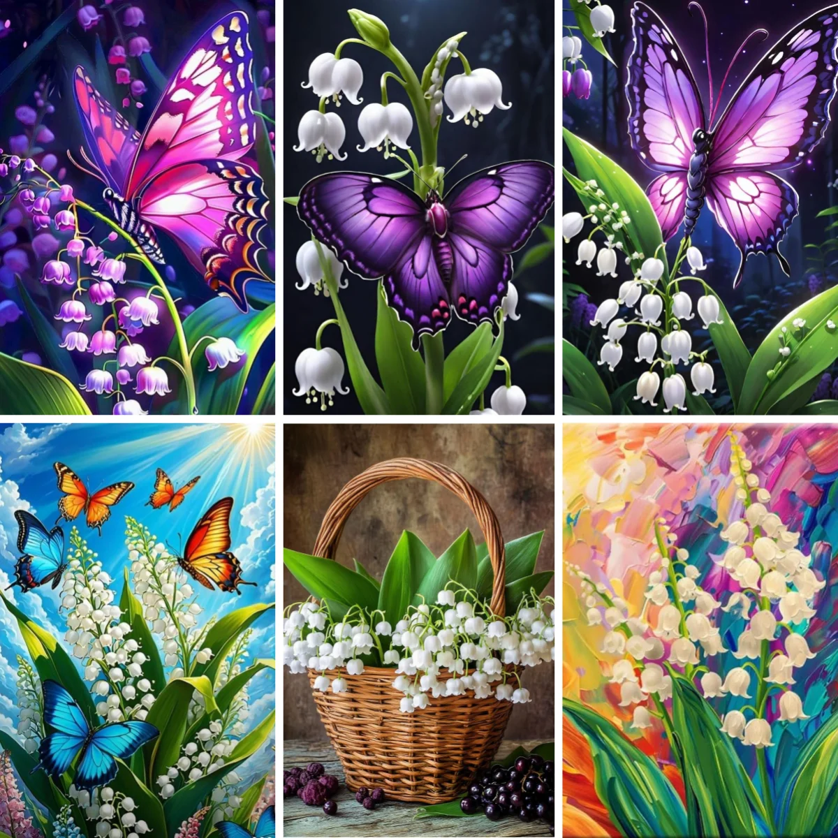 

Lily of The Valley Birth Flower Art May Birthday Inspired Botanical Diamond Painting Cross Ctitch Kit DIY Still Life Embroidery
