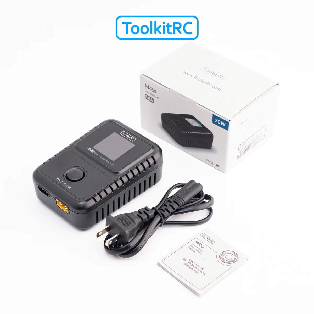 Toolkitrc M450 50W 2 ~ 4S LiPo LiHV LiFe chargeur d'équilibre de batterie affichage coloré contrôle tension de coupure